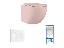 Pack sanita suspensa cor-de-rosa fosco estrutura de suporte e placa de descarga JAVOINE
