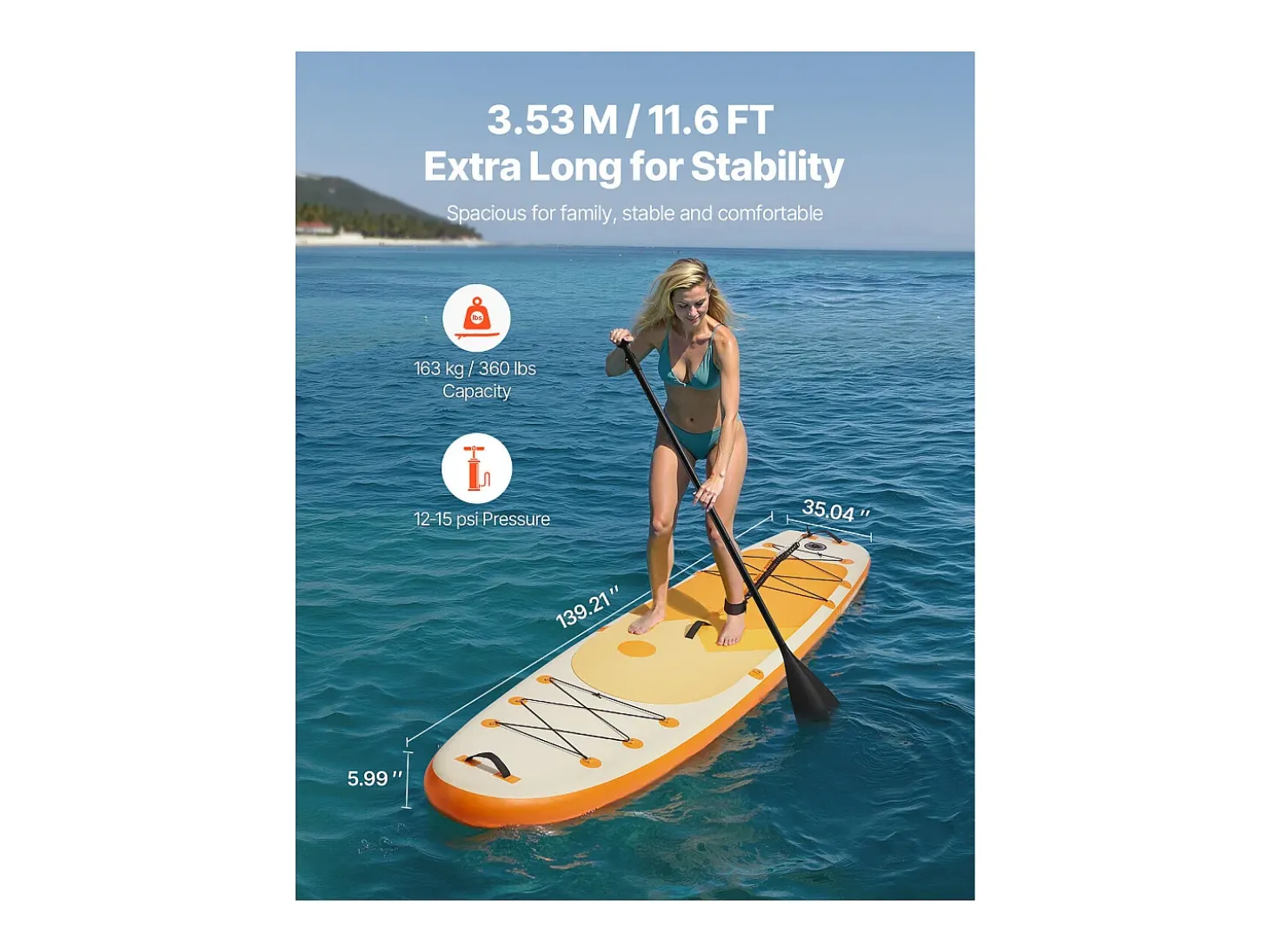 Paddle Inflável SucceBuy, 353,6 cm, Prancha de Stand Up Paddle, Ultraleve, com Acessórios de Bomba, Mochila, Deck Antiderrapante para Jovens e Adultos