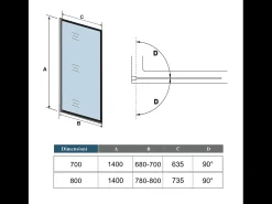Painel de Banheira com rebordo em serigrafia preta Vidro temperado 4mm Tamanho:(680-700)x1400mm