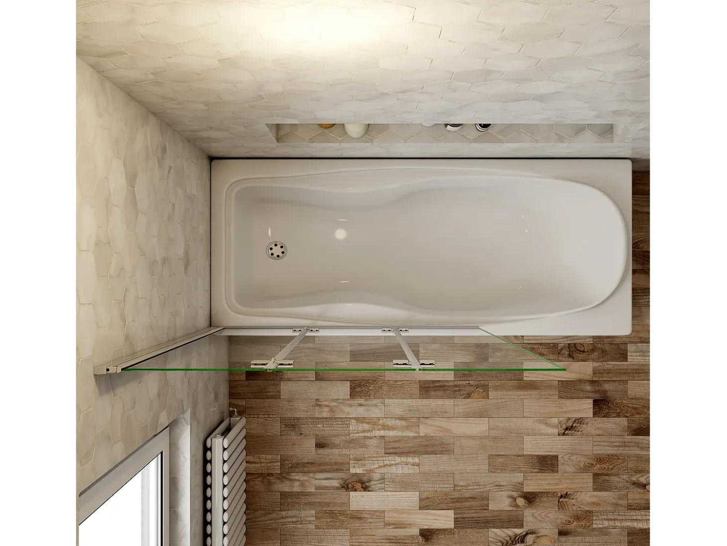 Painel de Banheira Dobrável 3 Folhas Vidro Anti-calcário 6mm Dobrável 3 vezes Dimensões: (1180-1200)x1400mm