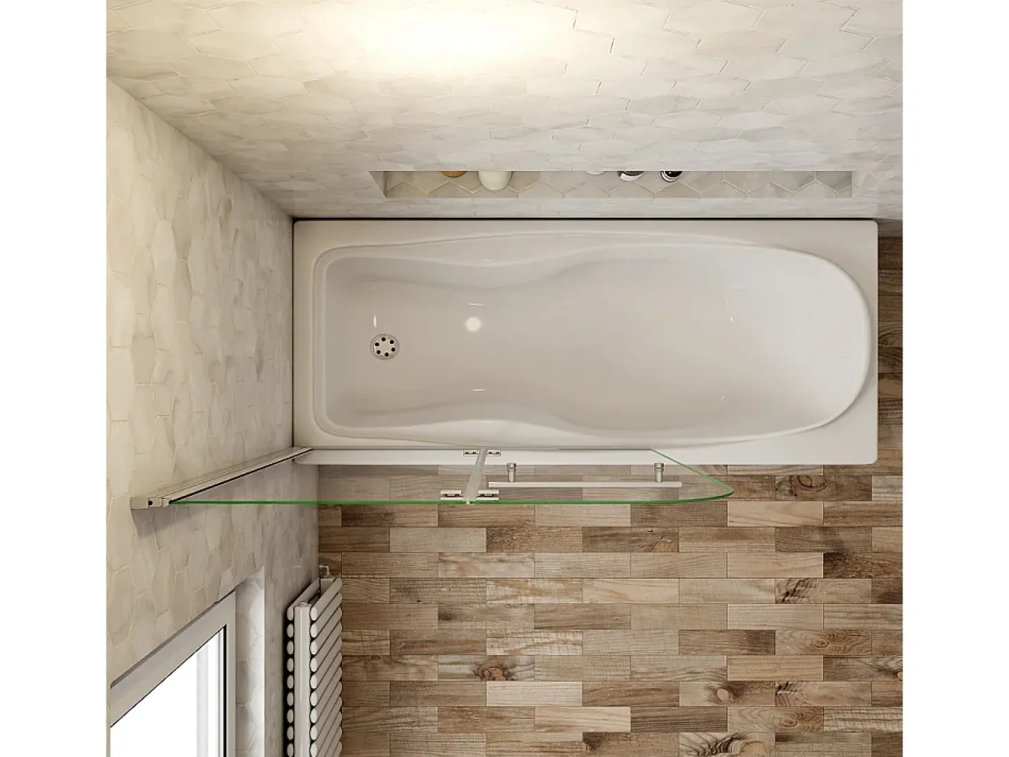 Painel de Banheira Dobrável 2 Folhas de Vidro Anti-calcário 6mm Dobrável com Toalheiro 300mm Dimensões: (880-900)x1400mm
