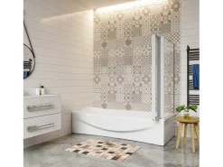 Painel de Banheira Dobrável de Vidro 4mm com Perfil Cinza Fosco-4Folhas Dobráveis​​+Painel Lateral 700mm Tamanho:(999-1009)x(672-699)x1400mm