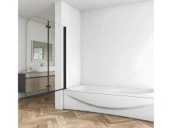 Painel de Banheira Dobrável 2 Folhas Vidro Anti-calcário 6mm Perfil Preto Fosco Tamanho: (980-1000)x1400mm