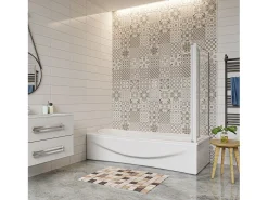 Painel de Banheira Dobrável de Vidro 4mm com Perfil Cinza Fosco-2 Folhas Dobráveis+Painel Lateral 700mm Tamanho:(899-909)x(672-699)x1400mm