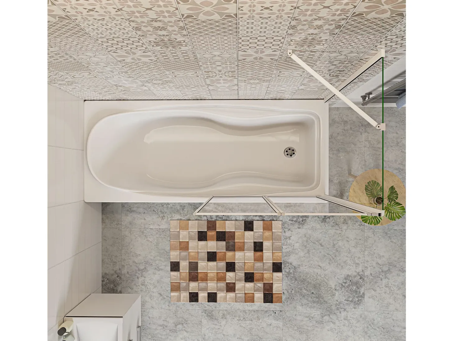 Painel de Banheira Dobrável de Vidro 4mm com Perfil Cinza Fosco-2 Folhas Dobráveis+Painel Lateral 700mm Tamanho:(899-909)x(672-699)x1400mm