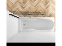 Painel de Banheira Dobrável 2 Folhas Vidro Anti-calcário 6mm Perfil Preto Fosco Tamanho: (880-900)x1400mm