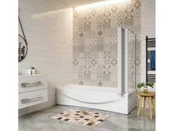 Painel de Banheira Dobrável de Vidro 4mm com Perfil Cinza Fosco-5Folhas Dobráveis+Painel Lateral 70cm Tamanho:(1199-1209)x(672-699)x1400mm