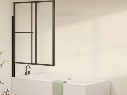 Painel de banheira giratório e elevável com toalheiro, preto fosco, 120x140 cm - VESLIRA