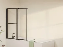 Painel de banheira giratório e elevável com toalheiro, preto fosco, 120x140 cm - VESLIRA