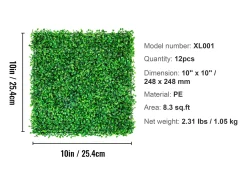 Painel de Buxo Artificial SucceBuy 12 peças 25,4 cm x 25,4 cm Tapete de Parede para Cerca de Relva