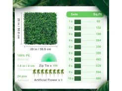 Painel de Buxo Artificial SucceBuy Painéis de Buxo Artificial UV 24 peças 50,8 cm x 50,8 cm para Sebe