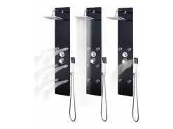 Painel de chuveiro com ducha torneira vidro aço inoxidável 130 cm preto 02_0003435