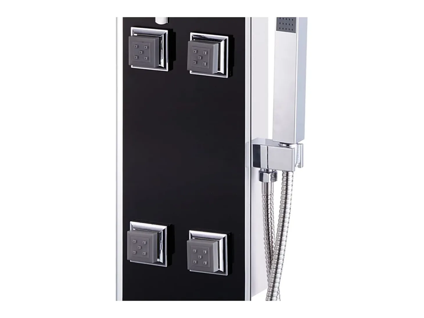 Painel de chuveiro com ducha torneira vidro aço inoxidável 120 cm preto 02_0003432