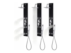 Painel de chuveiro com ducha torneira vidro aço inoxidável 120 cm preto 02_0003432