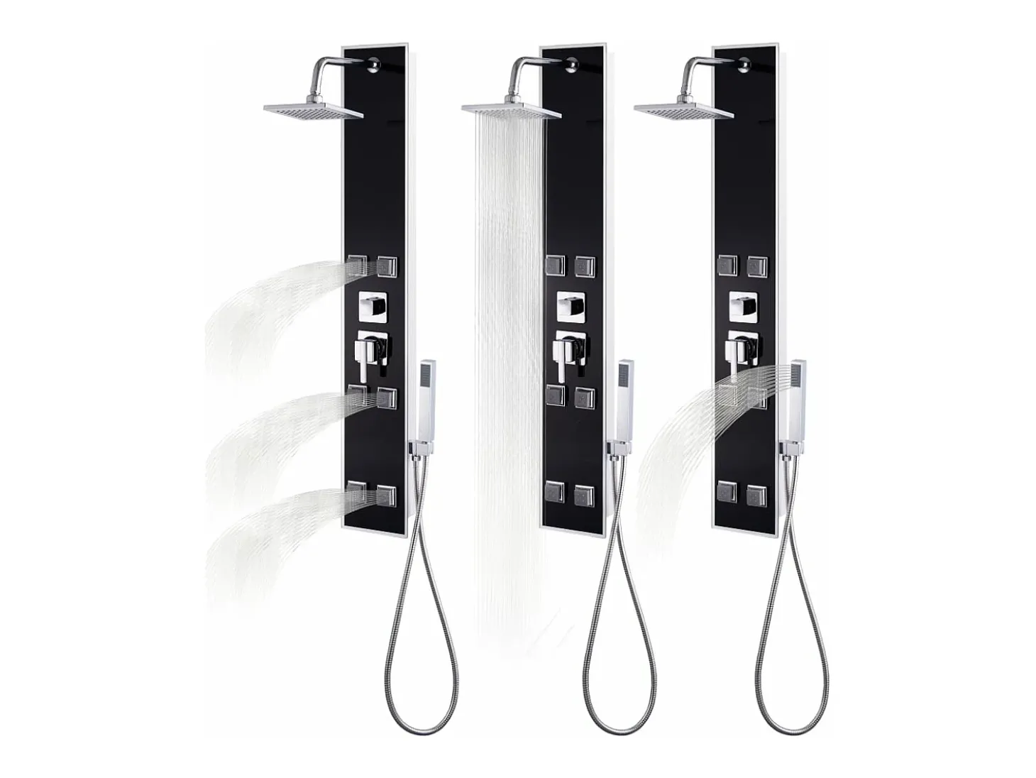 Painel de chuveiro com ducha torneira vidro aço inoxidável 120 cm preto 02_0003432