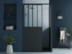 Painel de duche com porta de correr preto mate 120 x 80 x 195 cm - URBANIK