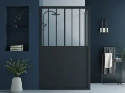 Painel de duche com porta de correr preto mate 120 x 80 x 195 cm - URBANIK