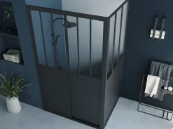 Painel de duche com porta de correr preto mate 120 x 80 x 195 cm - URBANIK