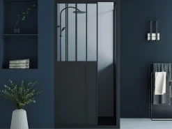 Painel de duche com porta de correr preto mate 100 x 80 x 195 cm - URBANIK