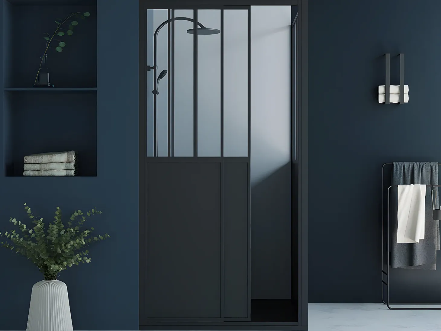 Painel de duche com porta de correr preto mate 100 x 80 x 195 cm - URBANIK