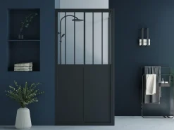 Painel de duche com porta de correr preto mate 100 x 80 x 195 cm - URBANIK