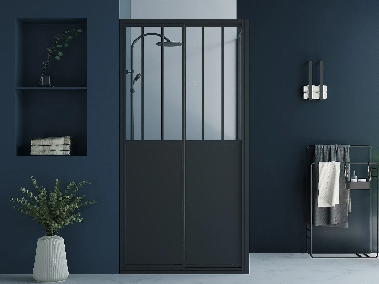 Painel de duche com porta de correr preto mate 100 x 80 x 195 cm - URBANIK