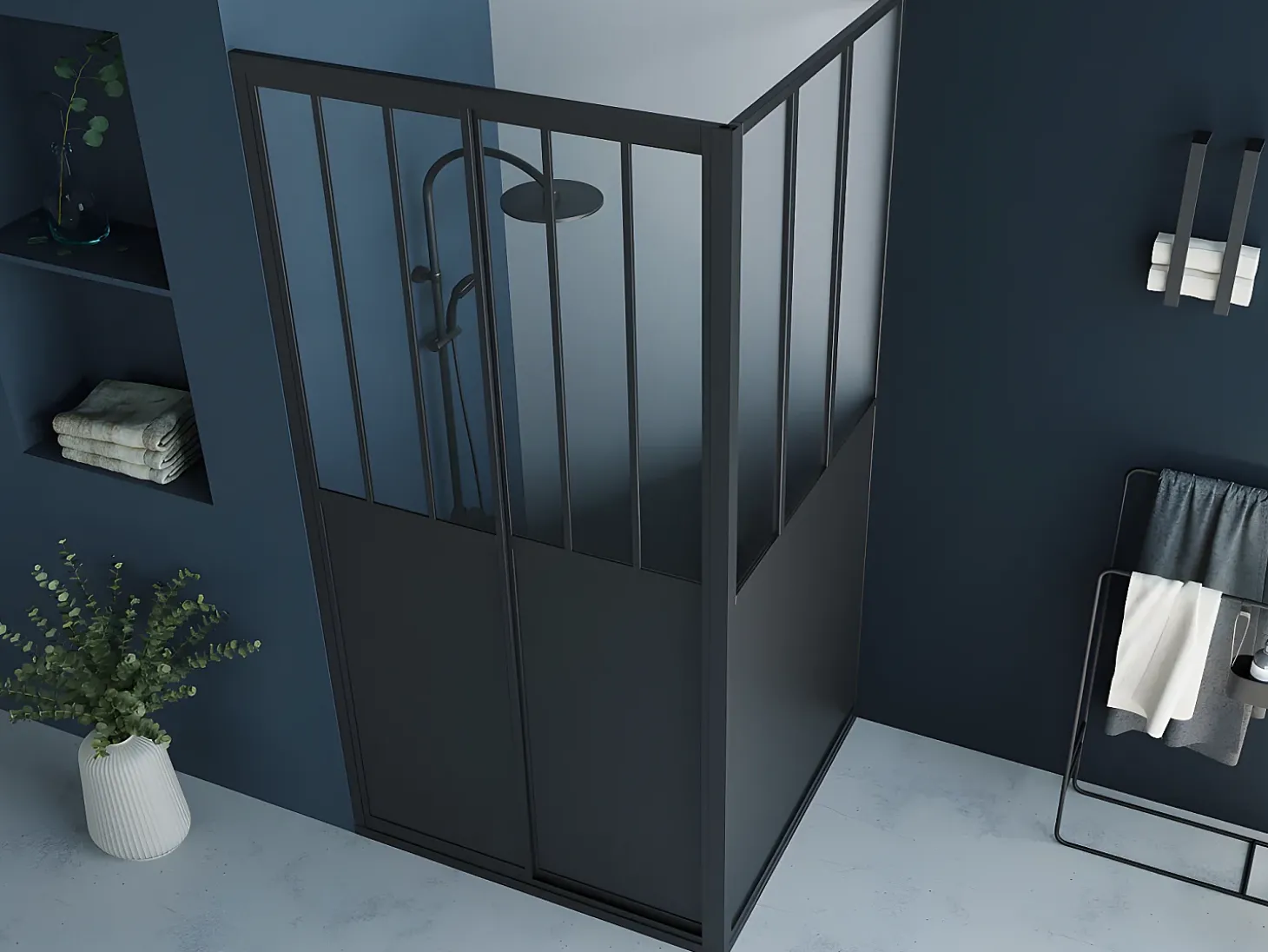 Painel de duche com porta de correr preto mate 100 x 80 x 195 cm - URBANIK