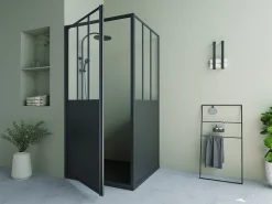 Painel de duche com porta giratória preto mate 80 x 80 x 195 cm - URBANIK
