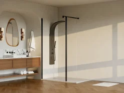 Painel de duche e painel pivotante - Preto mate - Vidro 6 mm - 100x200 cm - DAREN