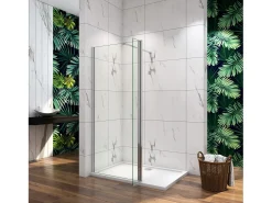 Painel de duche Fixo 2 folhas Painel fixo+giratório Vidro Anti-calcário 8mm com uma Barra Fixa de 90cm Perfil cromado ([93.9-95.9]+30)x190cm-AICA