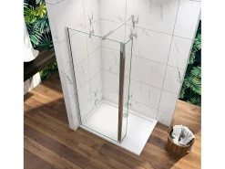 Painel de duche Fixo 2 folhas Painel fixo+giratório Vidro Anti-calcário 8mm com uma Barra Fixa de 90cm Perfil cromado ([93.9-95.9]+30)x190cm-AICA