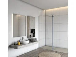 Painel de duche Fixo 2 folhas com Dobradiça Painel fixo+giratório Vidro Anti-calcário 8mm com Barra Fixa 90cm Perfil cromado ([78-80]+40)x200cm-AICA