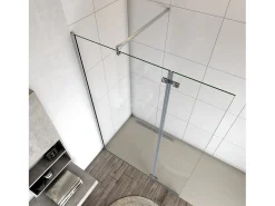 Painel de duche Fixo 2 folhas com Dobradiça Painel fixo+giratório Vidro Anti-calcário 8mm com Barra Fixa 90cm Perfil cromado ([78-80]+40)x200cm-AICA