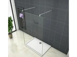 Painel de duche Fixo 1 folha Vidro Anti-calcário 8mm 157x200cm com Duas barras ajustáveis 70-120cm-AICA
