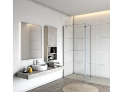 Painel de duche Fixo 2 folhas com Dobradiça Painel fixo+giratório Vidro Anti-calcário 8mm com Barra Fixa 45cm Perfil cromado ([78-80]+40)x200cm-AICA