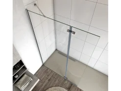 Painel de duche Fixo 2 folhas com Dobradiça Painel fixo+giratório Vidro Anti-calcário 8mm com Barra Fixa 45cm Perfil cromado ([78-80]+40)x200cm-AICA