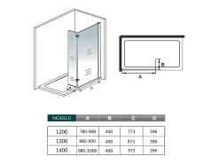 Painel de duche Fixo 2 folhas com Dobradiça Painel fixo+giratório Vidro Anti-calcário 8mm com Barra Fixa 45cm Perfil cromado ([78-80]+40)x200cm-AICA