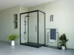 Painel de duche fixo com porta de correr preto fosco 140 x 80 x 195 cm TORONI