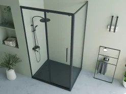 Painel de duche fixo com porta de correr preto mate, 120 x 80 x 195 cm - TORONI
