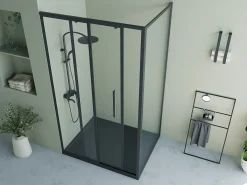 Painel de duche fixo com porta de correr preto mate, 120 x 80 x 195 cm - TORONI