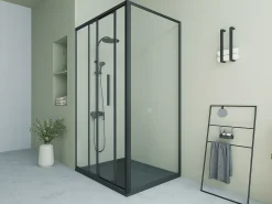 Painel de duche fixo com porta de correr preto mate, 120 x 80 x 195 cm - TORONI