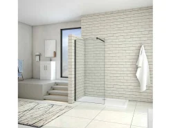 Painel de duche Fixo de folha única Vidro Anti-calcário 8mm com Barra ajustável 70-120cm Perfil Preto fosco Tamanho(68-70)x200cm-AICA