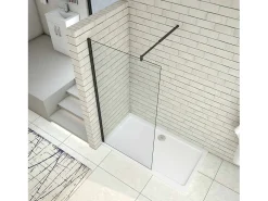 Painel de duche Fixo de folha única Vidro Anti-calcário 8mm com Barra ajustável 70-120cm Perfil Preto fosco Tamanho(88-90)x200cm-AICA