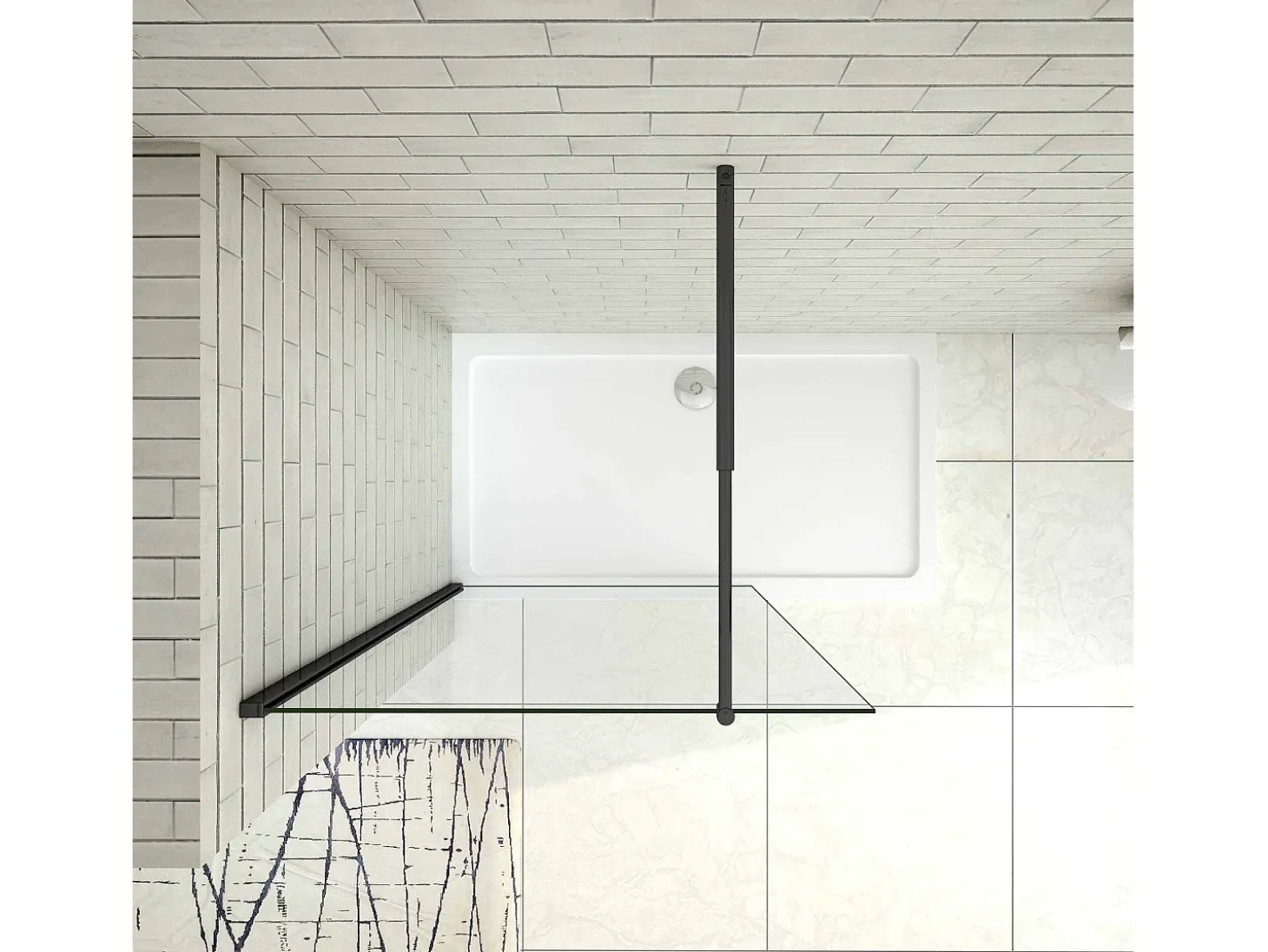 Painel de duche Fixo de folha única Vidro Anti-calcário 8mm com Barra ajustável 70-120cm Perfil Preto fosco Tamanho(88-90)x200cm-AICA