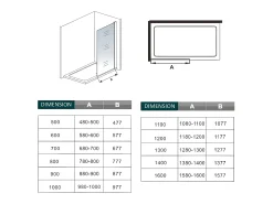 Painel de duche Fixo de folha única Vidro Anti-calcário 8mm com Barra ajustável 70-120cm Perfil Preto fosco Tamanho(88-90)x200cm-AICA