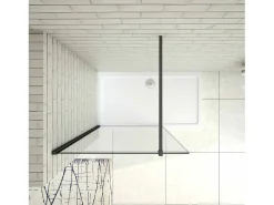 Painel de duche Fixo de folha única Vidro Anti-calcário 8mm com uma Barra de 90cm Perfil Preto fosco Tamanho(158-160)x200cm-AICA