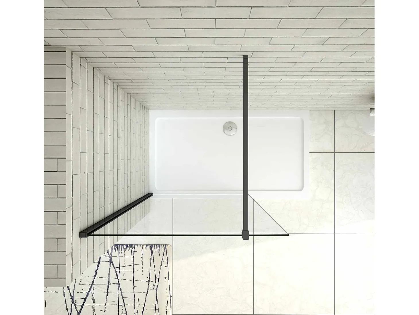Painel de duche Fixo de folha única Vidro Anti-calcário 8mm com uma Barra de 90cm Perfil Preto fosco Tamanho(98-100)x200cm-AICA
