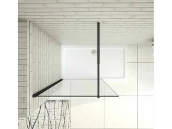 Painel de duche Fixo de folha única Vidro Anti-calcário 8mm com Barra ajustável 70-120cm Perfil Preto fosco Tamanho(98-100)x200cm-AICA