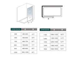 Painel de duche Fixo de folha única Vidro Anti-calcário 8mm com Barra ajustável 70-120cm Perfil Preto fosco Tamanho(98-100)x200cm-AICA