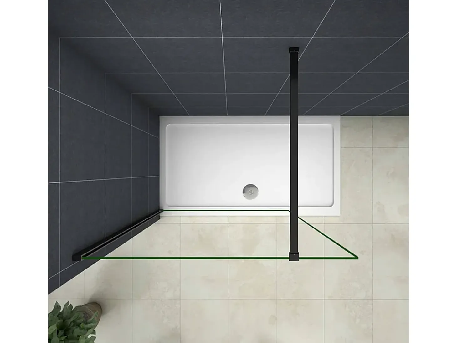 Painel de duche Fixo folha única Perfil Preto fosco Vidro Anti-calcário 8mm com uma Barra1 de 90cm Tamanho(108-110)x200cm-AICA